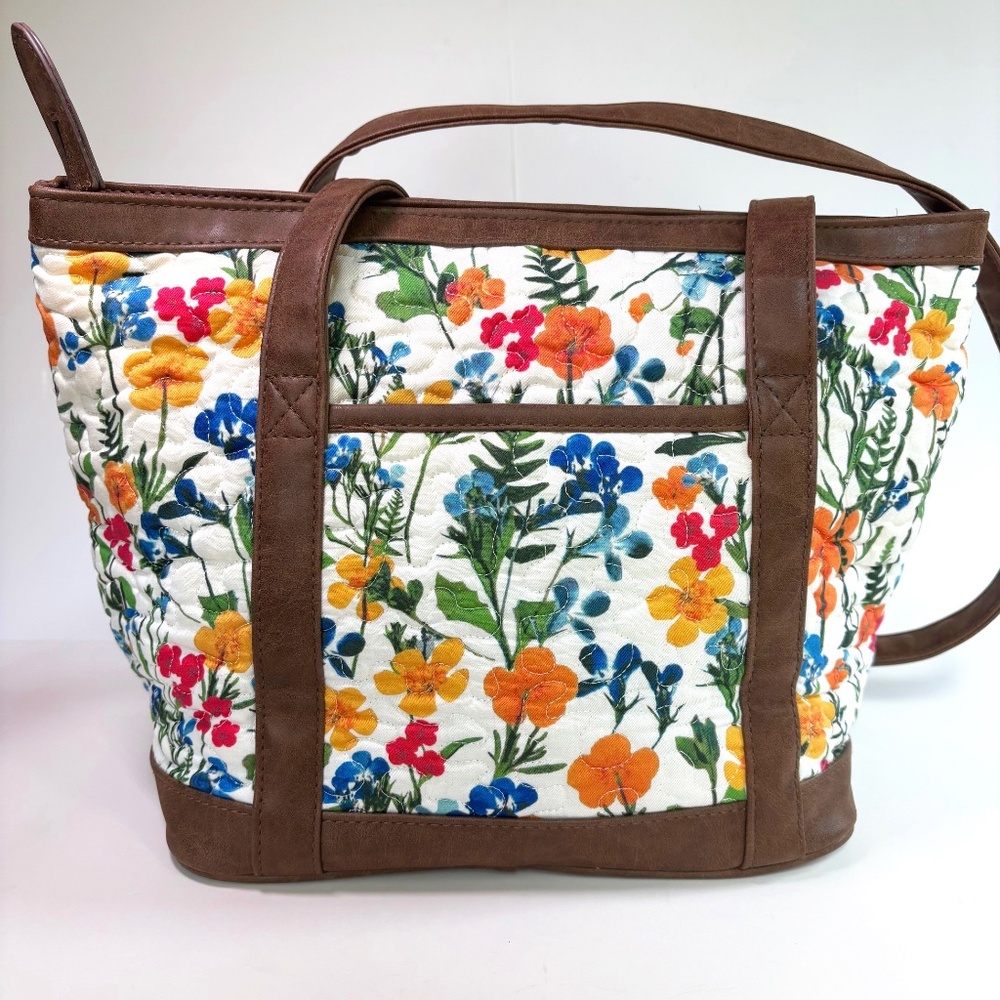 DONNA SHARP “Katie” Cloth Floral Design Handbag w/Brown Trim
